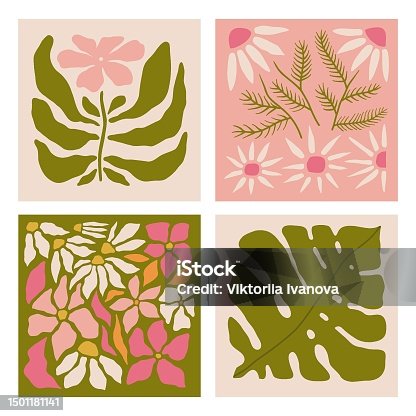 istock Set of abstract posters with flowers. Interior painting. Colorful illustrations of flowers for covers, and pictures. Vector illustration. 1501181141