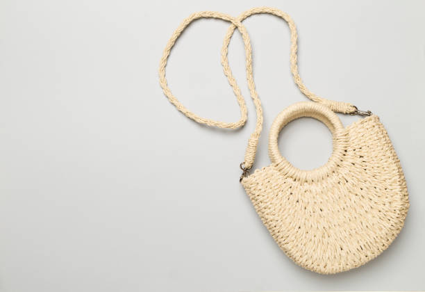istock Straw bag on color background, top view 1501184192