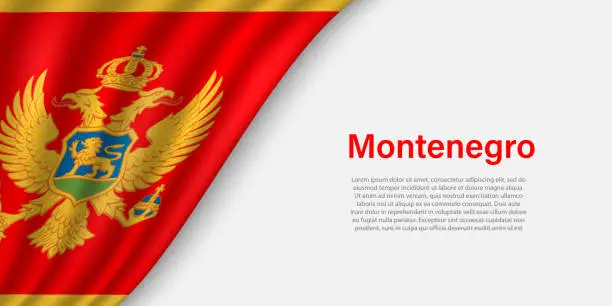 Vector illustration of Wave flag of Montenegro on white background.