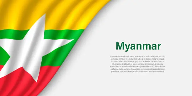 Vector illustration of Wave flag of Myanmar on white background.