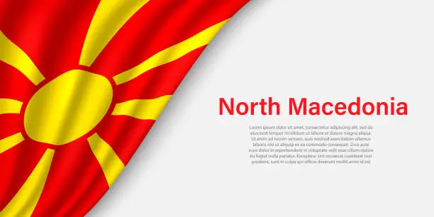 Vector illustration of Wave flag of North Macedonia on white background.