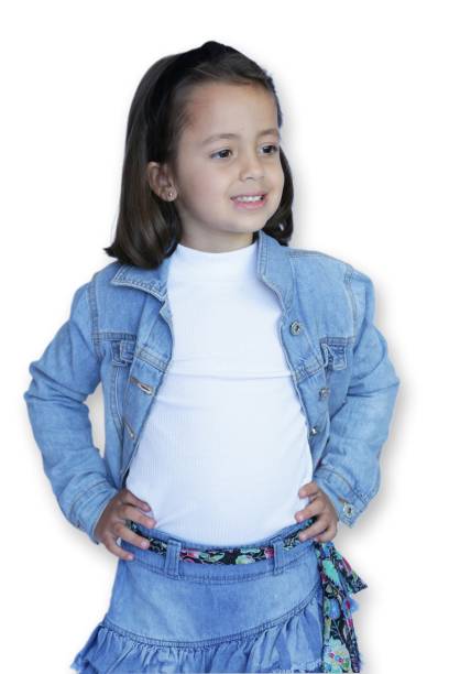 istock Child in jeans and white background posing for photos. 1501195300