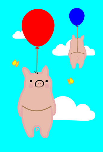 istock Two Cute Flying Pigs Float Up in the Sky, Like The Saying, When Pigs Fly 1501198240