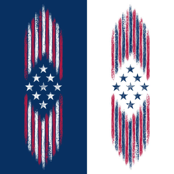 Grunge USA national symbols set Grunge abstract USA flag with stars and stripes silhouette isolated on blue and white background capitoline hill stock illustrations