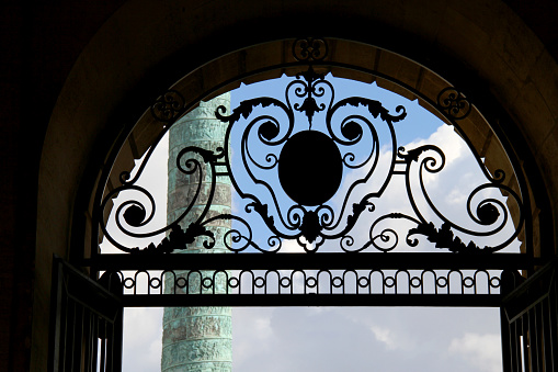 Turin, Piedmont, Italy - April 2th, 2015: close-up of the gates (1840) with the head of Medusa of Pelagio Palagi (Italian architect and sculptor, 1775-1860) of the Royal Palace (Palazzo Reale) in Turin (Torino) Piemonte, Italy, Europe