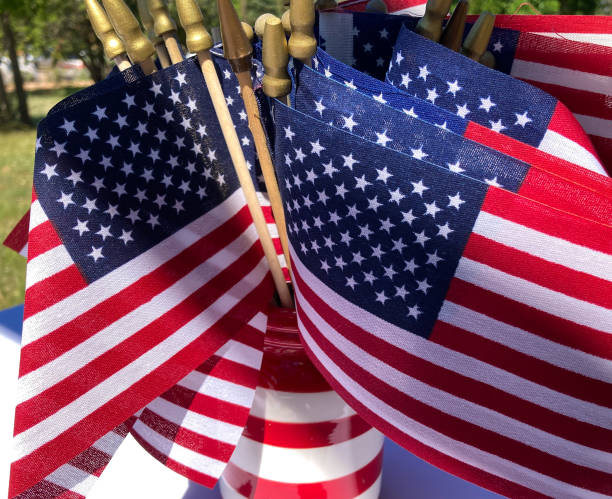 istock Group of Small US Flags Close-Up 1501221470