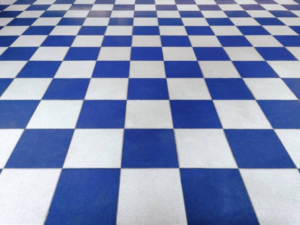 istock Symmetrical Blue and White Tile Flooring with Grid Texture in Perspective View for Permanent Tiled Floor Background red white square Made of ceramic material for flooring 1501226927