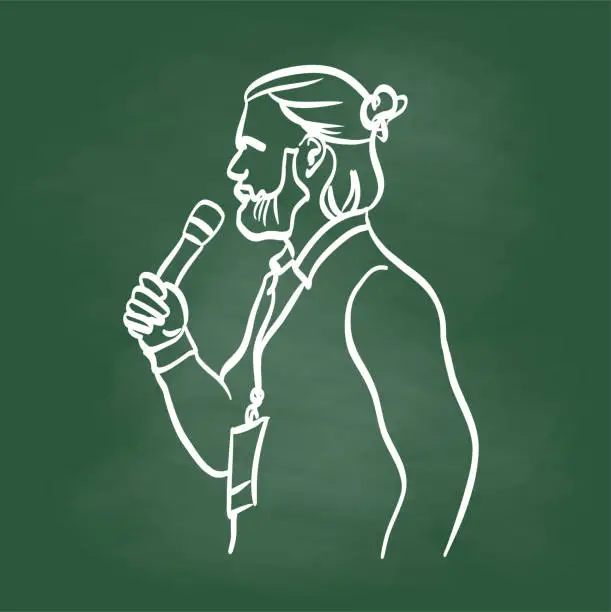 Vector illustration of Profile of Young Man Speaker Chalkboard