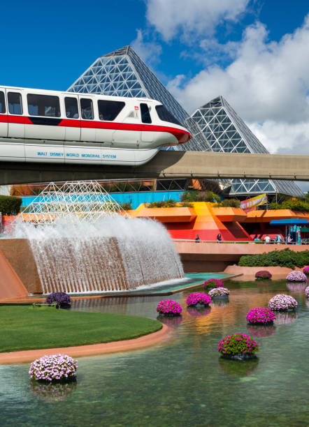 Walt Disney World Monorail at EPCOT Walt Disney World Monorail at EPCOT during the Flower and Garden Festival 2023. disney world stock pictures, royalty-free photos & images