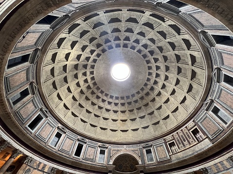 Looking up at the Pantheon ceiling