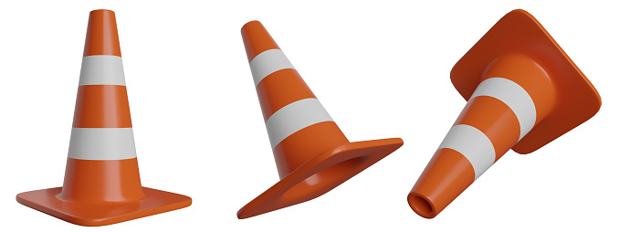 traffic cones 3d rendering  object  set for watch out,warning sign vector