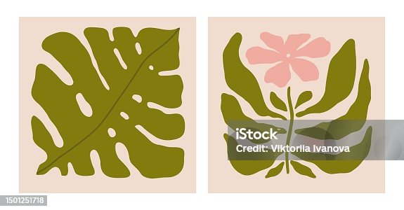 istock Flower abstract posters. Trendy botanical wall art with floral design in pastel colors. Modern naive groovy hippie retro interior decorations, paintings. Vector art illustrations. 1501251718