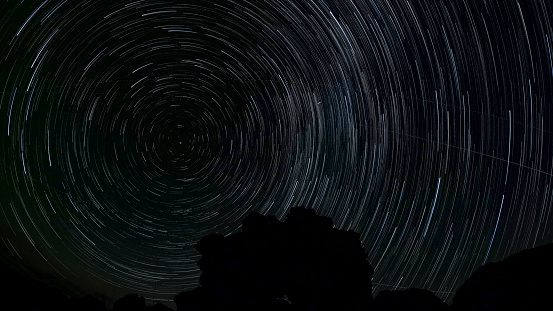 Star trails over Piss Ant Butte in Craters of the Moon National Monument