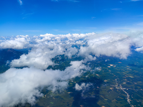 clear nature aerial view beautiful clouds trees mountains