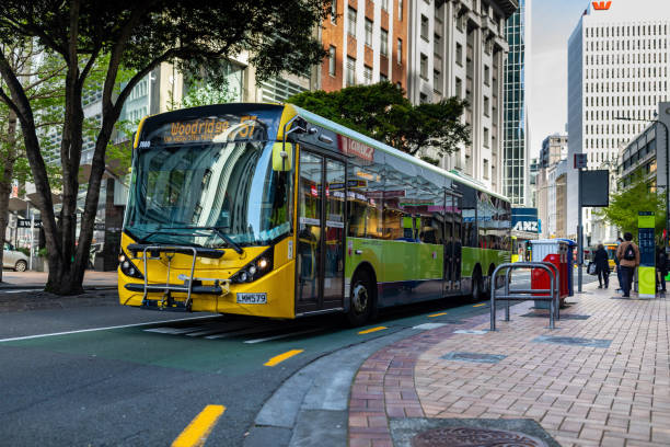 This 26 October 2022 photo shows a Metlink bus along Lambton Quay in Te Whanganui-a-Tara Wellington, Aotearoa New Zealand. The bus is operated by Te Pane Matua Taiao Greater Wellington Regional Council.