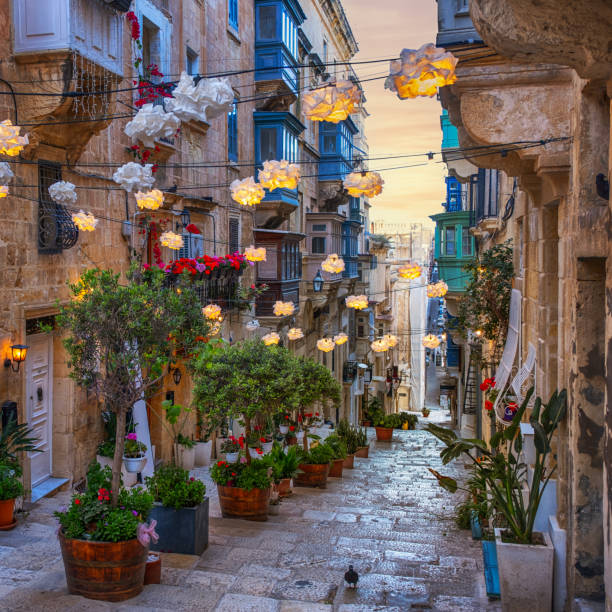 Alley in Valletta stock photo