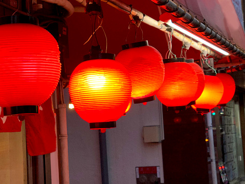 Multiple red lanterns outdoors