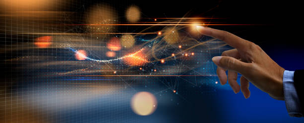 istock Hand touching touching Introduction of artificial intelligence. Cyberspace of future. Science and innovation of technology. 1501387179