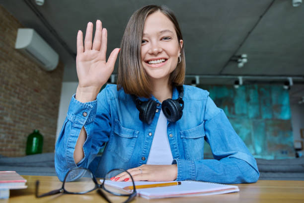 istock Close-up webcam view of face female university student 1501443734