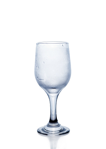 Empty a glass of water with steam on white background.