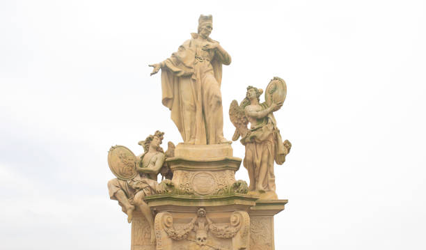 PRAGUE, CZECH REPUBLIC - OCTOBER 08, 2022: Statue seen on Charles (Karluv Most) Bridge in Prague. Czech republic.