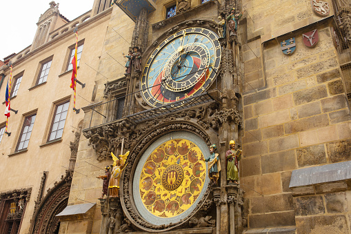 Detail of Prague's astronomical clock. Astronomical clock in Prague, Czech Republic.