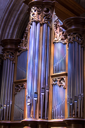 Pipe organ in the Bordeaux Cathedral in Bordeaux, Aquitaine, France.