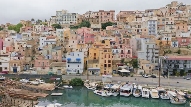 Sciacca Sicily Cityscape 4K Drone City Marina Video Italy