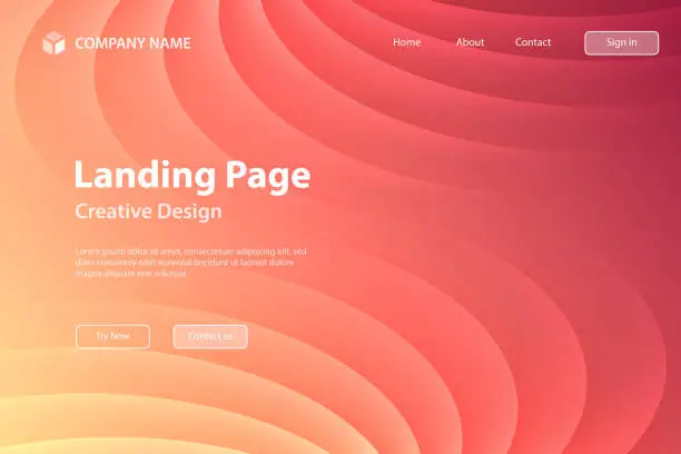 Vector illustration of Landing page Template - Trendy geometric design - Red abstract background