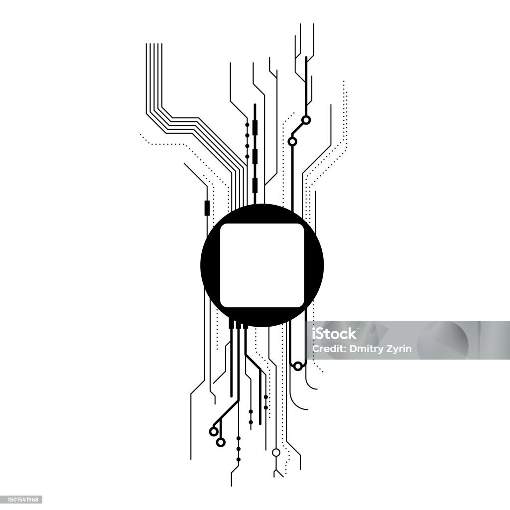 Fine Line Computer Design Abstract Black Simple Line Cpu Computer Technology Doodle Outline ...