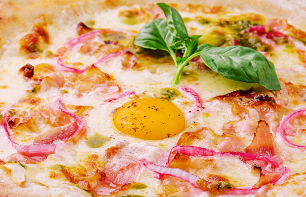 istock Italy pizza with egg yolk, ham and onion 1501551645