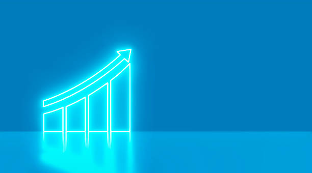 istock Financial meltdown, Neon upward chart icon. Glowing neon growth chart sign, up arrow. 1501564537