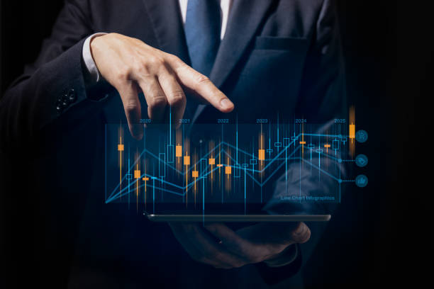 istock Businessman touch investment growth graph chart and analysing growth achievement diagram data trading and exchange, Stock market, Investment, dynamics of financial growth of business 1501565623
