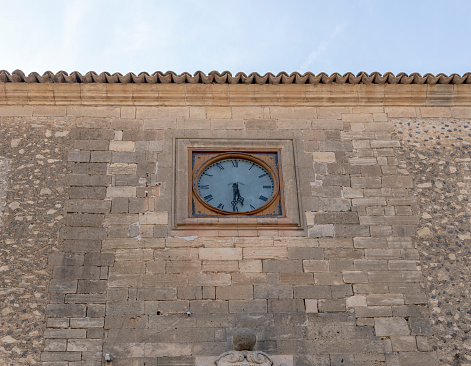 Main facade of the catholic parish church in the Majorcan town of Montuiri, Spain