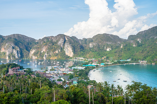 panoramic view of phi phi town 20 years after a tsunami destroyed it