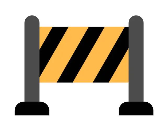 Vector illustration of Vector construction site passage prohibiting sign. Yellow and black stripy barrier. Road works zone icon. Stop sign isolated on white background