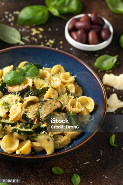 Lemon Infused Orecchiette Pasta With Courgette Or Zucchini And Asparagus Stock Photo - Download Image Now
