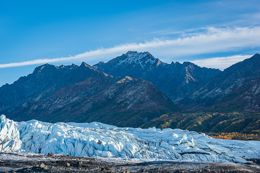 The Matanuska Glacier is a valley glacier, consisting of streams of flowing ice that create the headwaters of the Matanuska River.