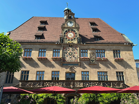 the famous clock of the town hall in Heilbronn in Germany at 6.24.2023