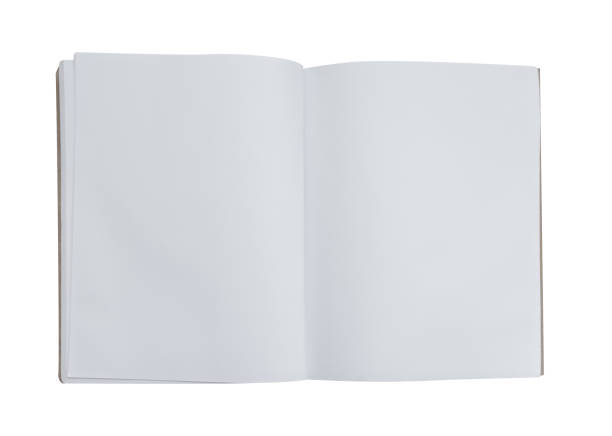 istock Empty Book on white background, Isolated Open Diary or Notebook mockup with white paper blank pages, Flat Lay Blank Catalog 1501671766