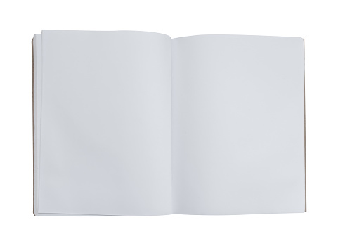 Empty Book on white background, Isolated Open Diary or Notebook mockup with white paper blank pages, Flat Lay Blank Catalog