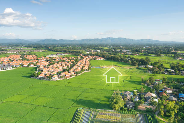 istock Green fields and dream house in aerial view. 1501676770