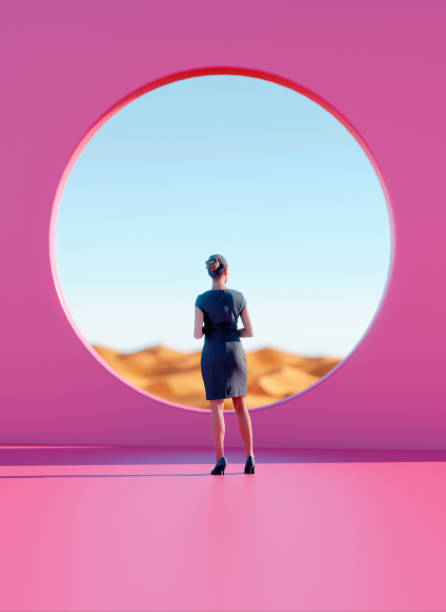 istock Woman's Meditative Pose in Front of Pink Wall Amidst Desert Serenity 1501688916