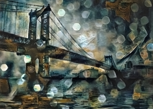 Manhattan bridge abstract painting. Muted colors