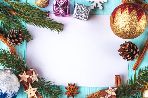 istock Christmas and New Year holidays. Copy space. Top view 1501737872