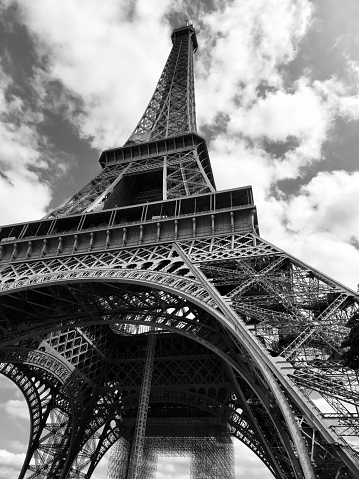 monochrome eiffel tower in paris, france.