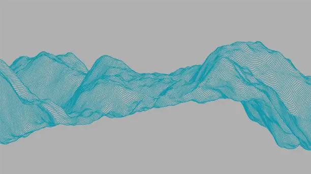 Vector illustration of abstract 3D wireframe mountain landscape netting space pattern background
