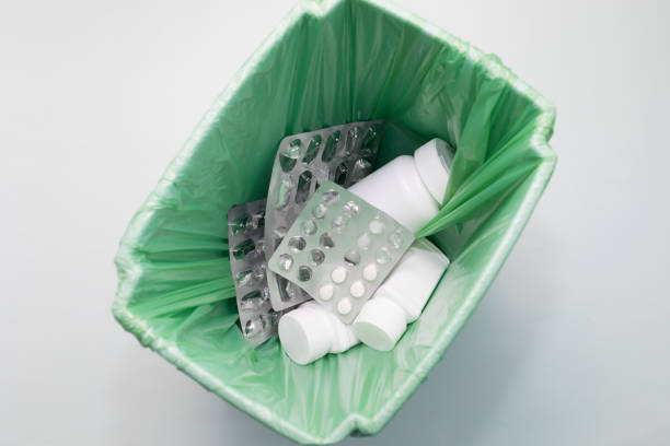 istock Top View Medication, Supplement, Pills, Tablet Bottles, Empty Capsule Pastilles In Trash Bin, Bucket. Medical Waste, Drug Consumption Concept. Pharmacy. Horizontal Plane. Flat lay. 1501754518