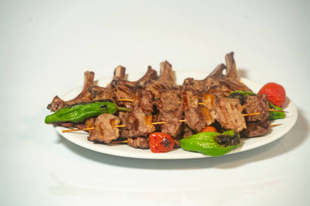 istock Traditional Turkish meal kebab on table top view 1501754991