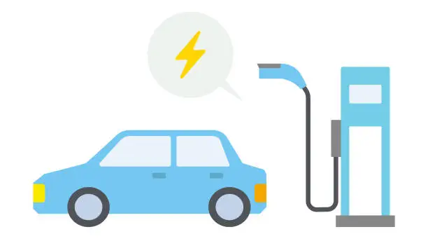 Vector illustration of Simple illustration of electric car and charging station